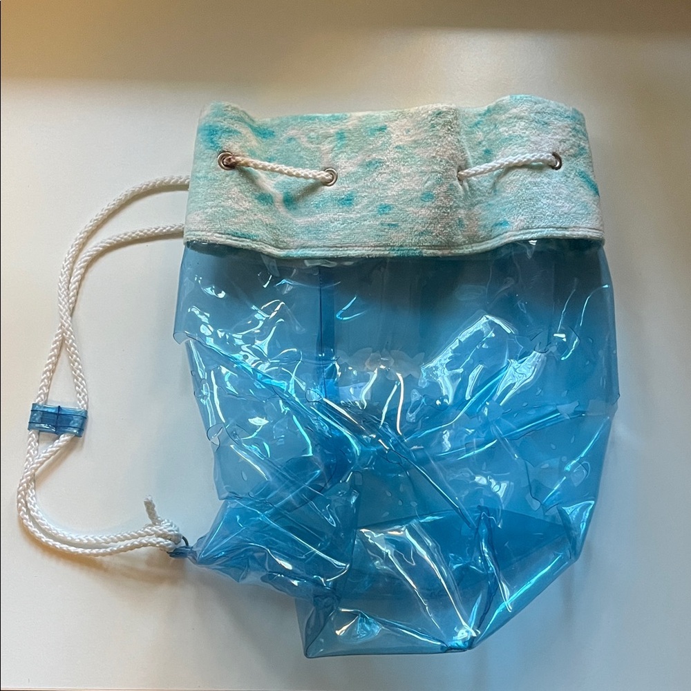 💙🏖️ Vintage Chic Blue Transparent Drawstring Beach Bag Backpack 🏖️💙
